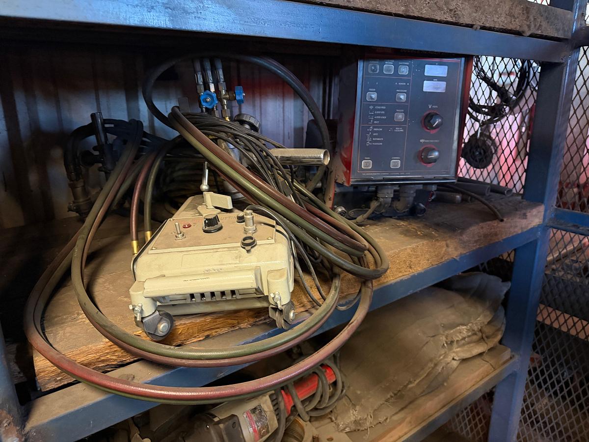 Used (13) Shelves w/ welding related tools, wire & power tools