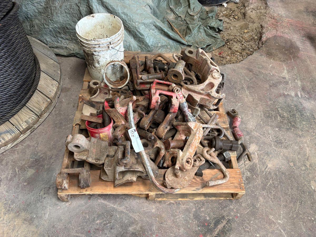 Used (2 pallets) assorted manual tong parts, slip handles, slip dies, (3) Goodyear P265/70R17 tires, etc