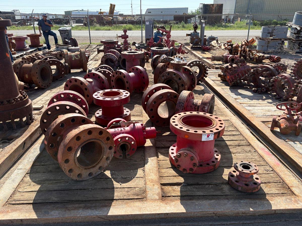 Used Assorted spacer spools, gate valves, & contents of rig matting board