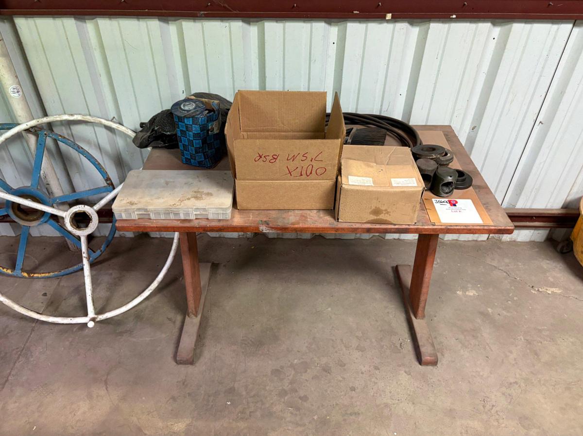 Used 4’ x 2’ x 2’ desk w/ valve handles, ring gaskets, cutting wheels, etc.