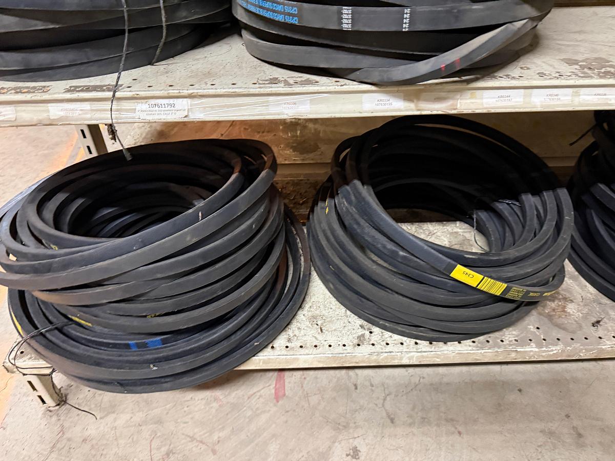 Used SECTION OF (90+) MOSTLY GOODYEAR C-SECTION BELTS SIZE RANGE C165 THRU C360 & (1) C210 POWERBAND V-BELTS