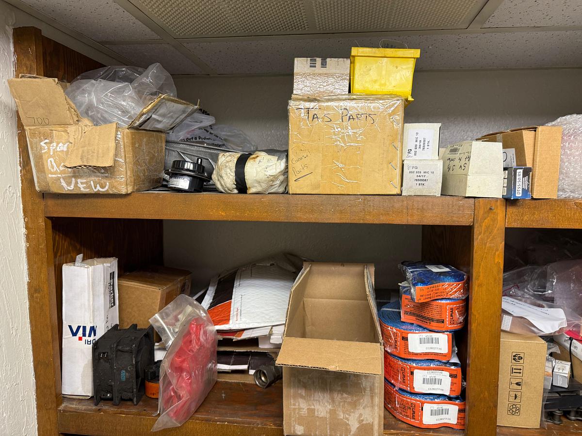 Used ROOM W/ SHELVES & (2) DOOR CABINET INCLUDES (100+) MACHINE CUTTING TOOLS, SUPPLIES, SPARE PARTS, & RELATED