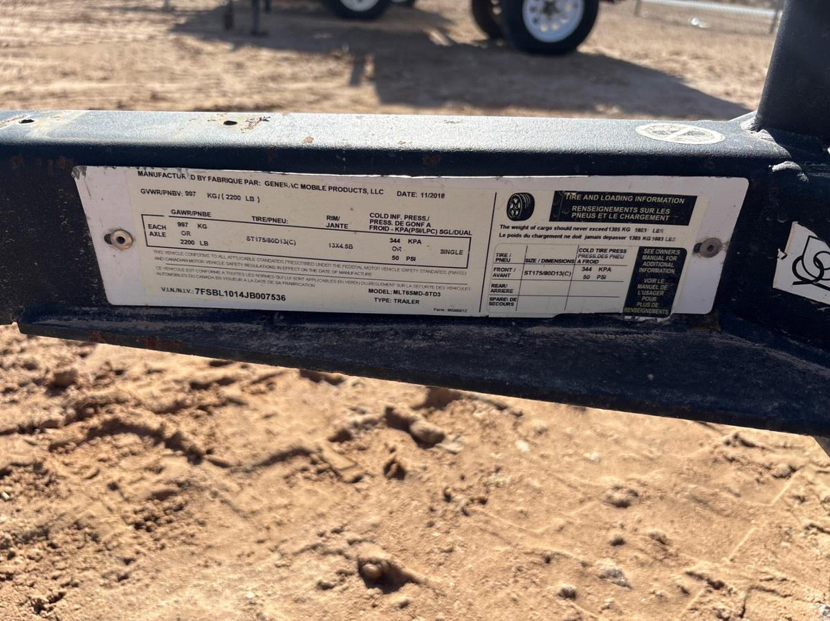 Used 2018 GENERAC MLT6SMD 6KW S/A BUMPER PULL LED LIGHT TOWER