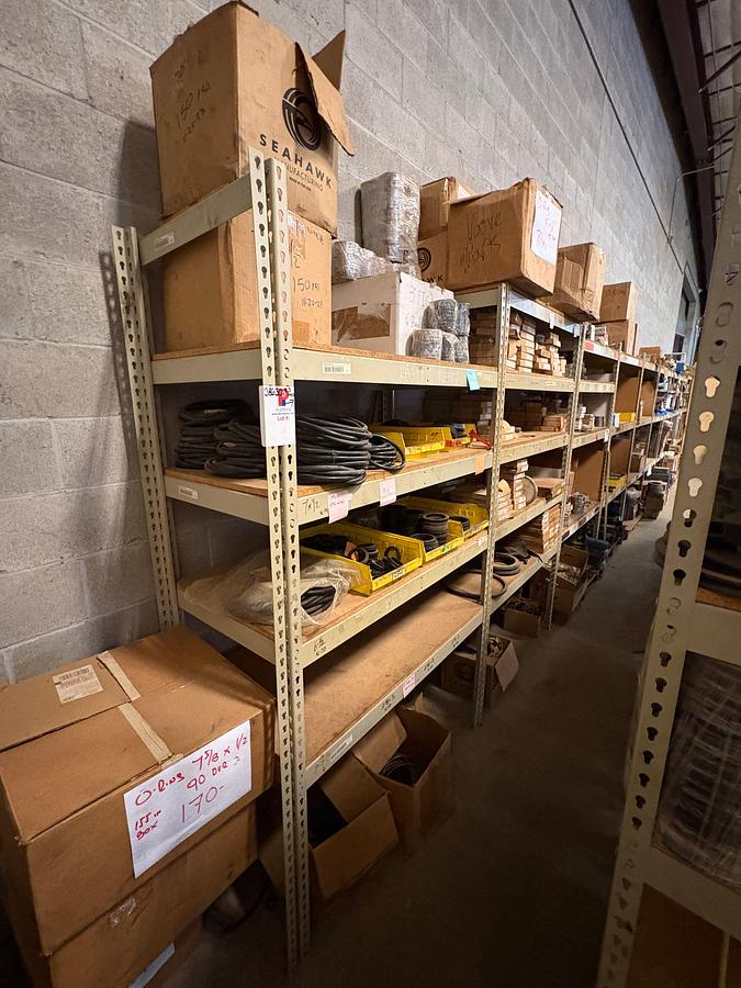Used (3) sets of shelving w/ assorted ring gaskets, o-rings, 2-1/16” wedge gates, valve seats, etc