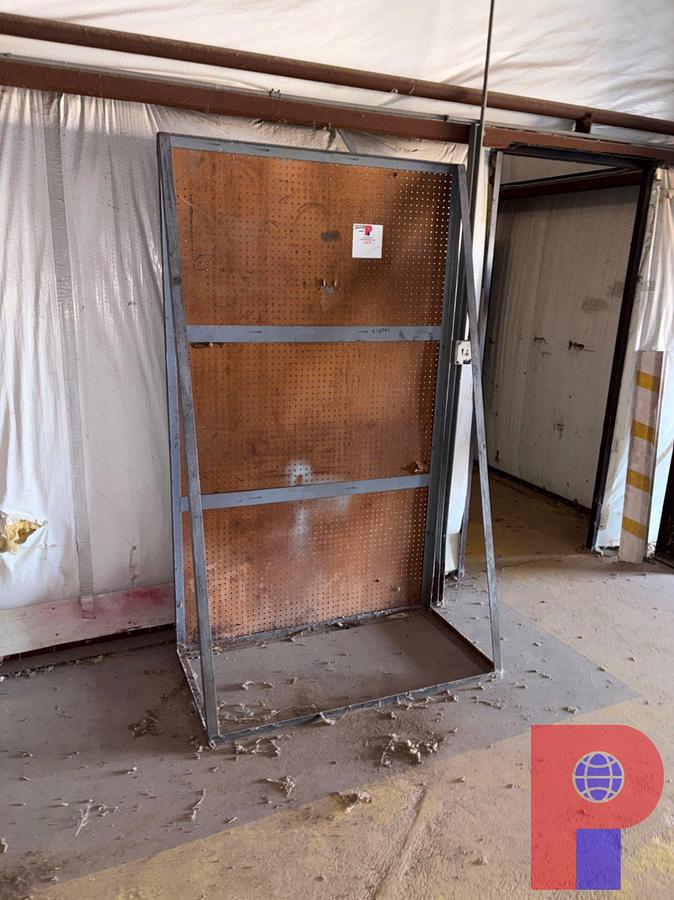 Used (2) A-FRAME TOOL RACKS, METAL STORAGE RACK, TRUCK TOOLBOX & WATER COOLED FAN