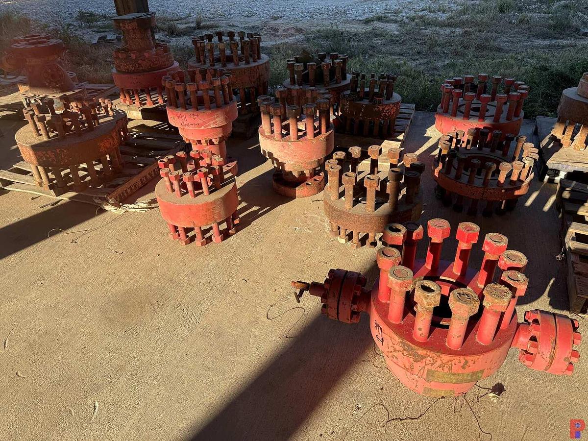 Used (3) PALLETS & FLOOR SECTION OF (14) WELL HEAD 7-1/16” - 11-1/8” STUDDED ADAPTERS,  SPOOLS