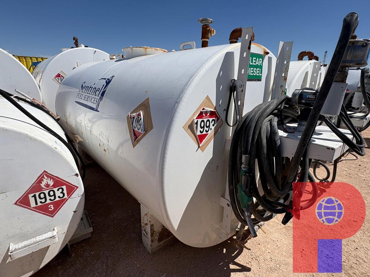 Used SENTINEL 11’ X 6’ 2,000 GALLON FUEL TANK W/ TRANSFER PUMP & HOSE
