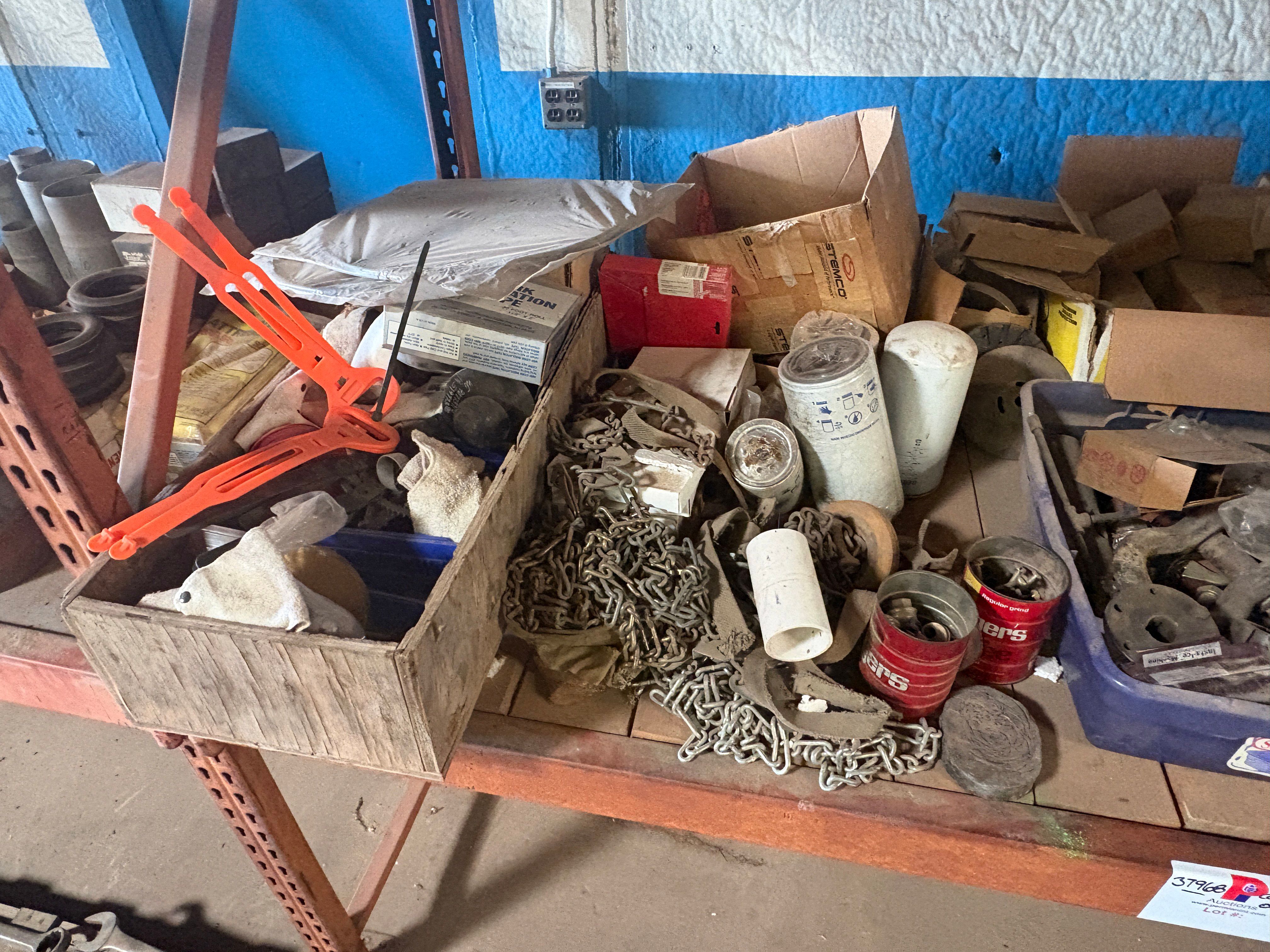 Used Miscellaneous parts, chains, ppe, and contents of shelf