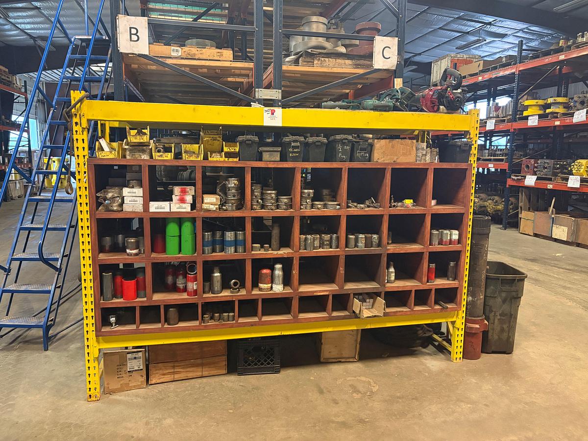 Used 9.5’ x 3’ x 80” shelving w/ contents