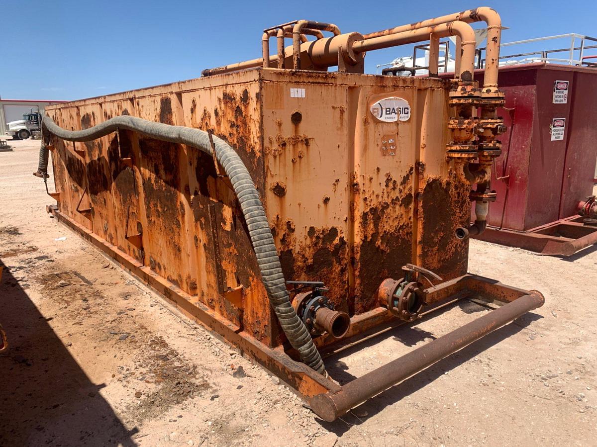 Used 25’ L x 8’ W x 8’ T 149 bbl Open Top Skidded Tank