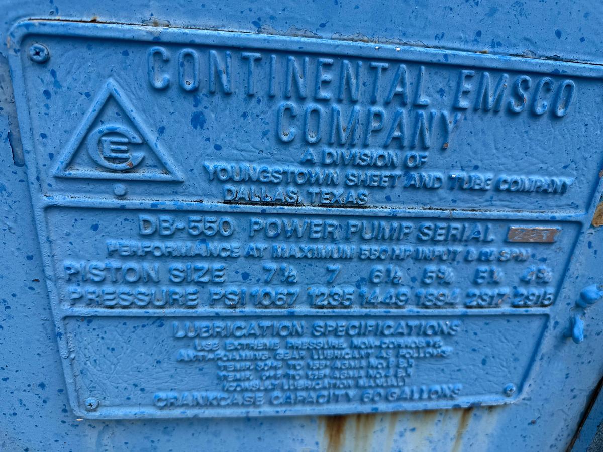 Used Continental Emsco DB-550 DUPLEX MUD PUMP P/B CAT D379, SKIDDED