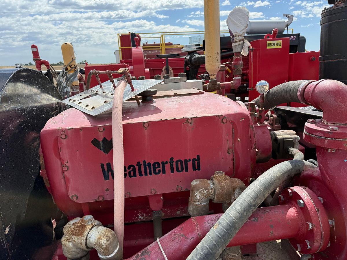 Used WEATHERFORD 5K WP TRIPLEX PUMP MTD ON 16’ T/A GOOSENECK TRAILER