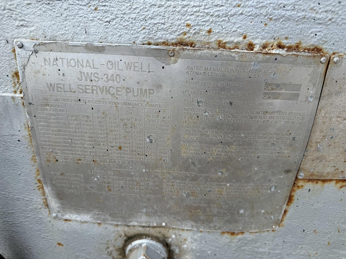 Used JWS-340 10K WP TRIPLEX WELL SERVICE PUMP SKIDDED P/B DETROIT SERIES 60 (INCOMPLETE)