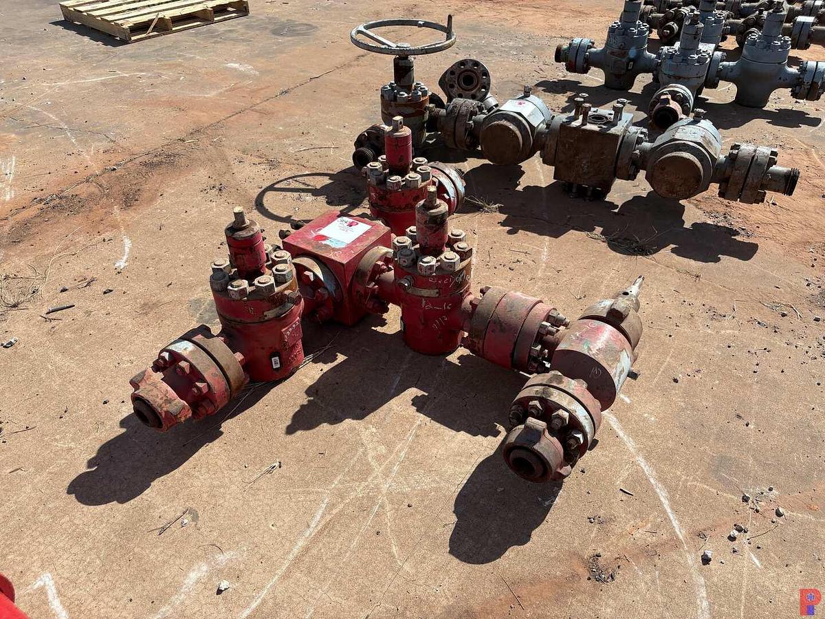 Used 2” 4-WAY FLUID CROSS W/ (3) 2-1/16” 15K GATE VALVES