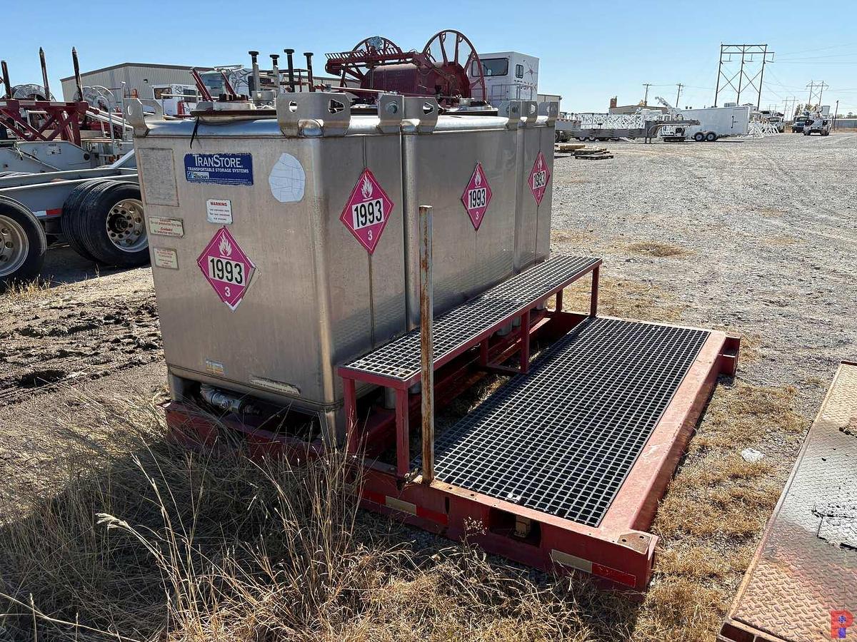 Used 8’ X 8’ HD SKID W/ (3) TRANSTORE STAINLESS STEEL TOTES