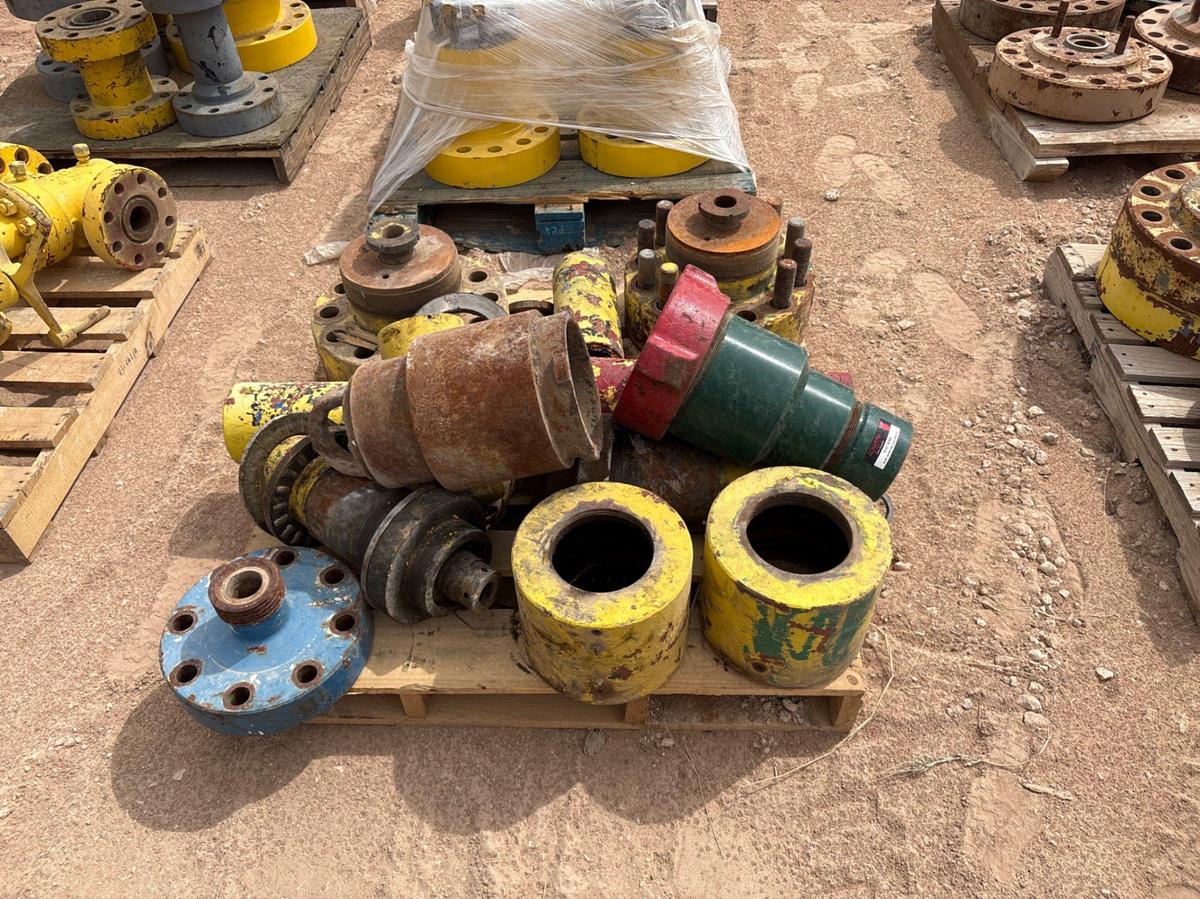 Used (8 pallets) of assorted bonnet flanges, single stud adapters, valve bonnet parts, etc