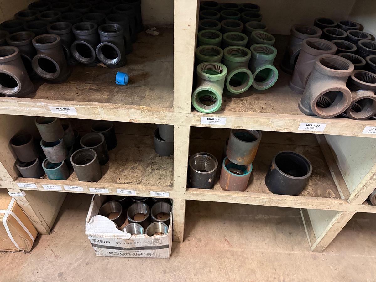 Used SECTION OF (150+) STD 1/4” THRU 3” PIPE ELS, TEES, COLLARS, Etc., SOME COATED