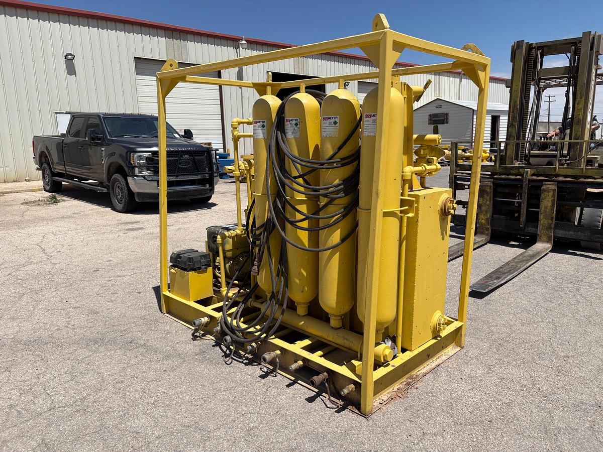 Used Meyer 4-station closing unit, skidded