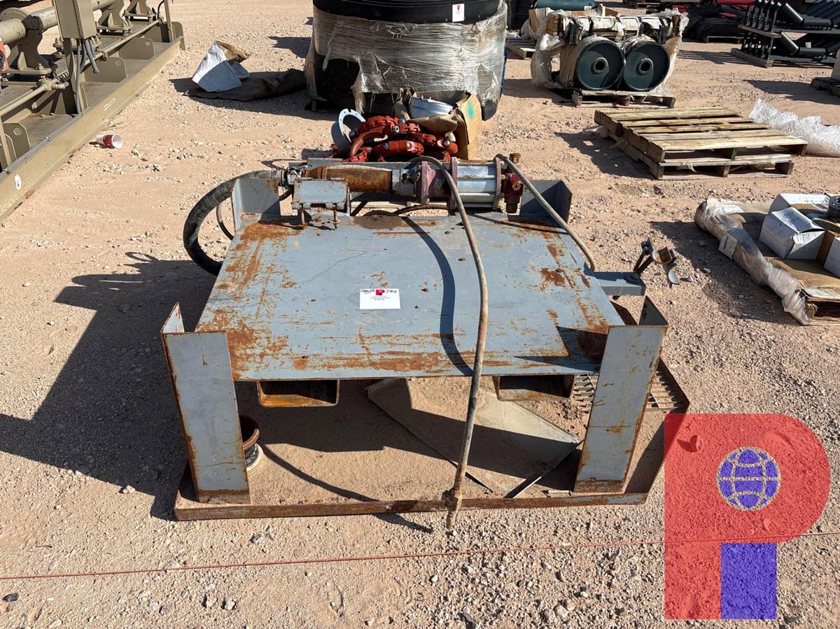 Used 58” X 67” X 20” TABLE W/ PNEUMATIC PUMP & CATCH PAN