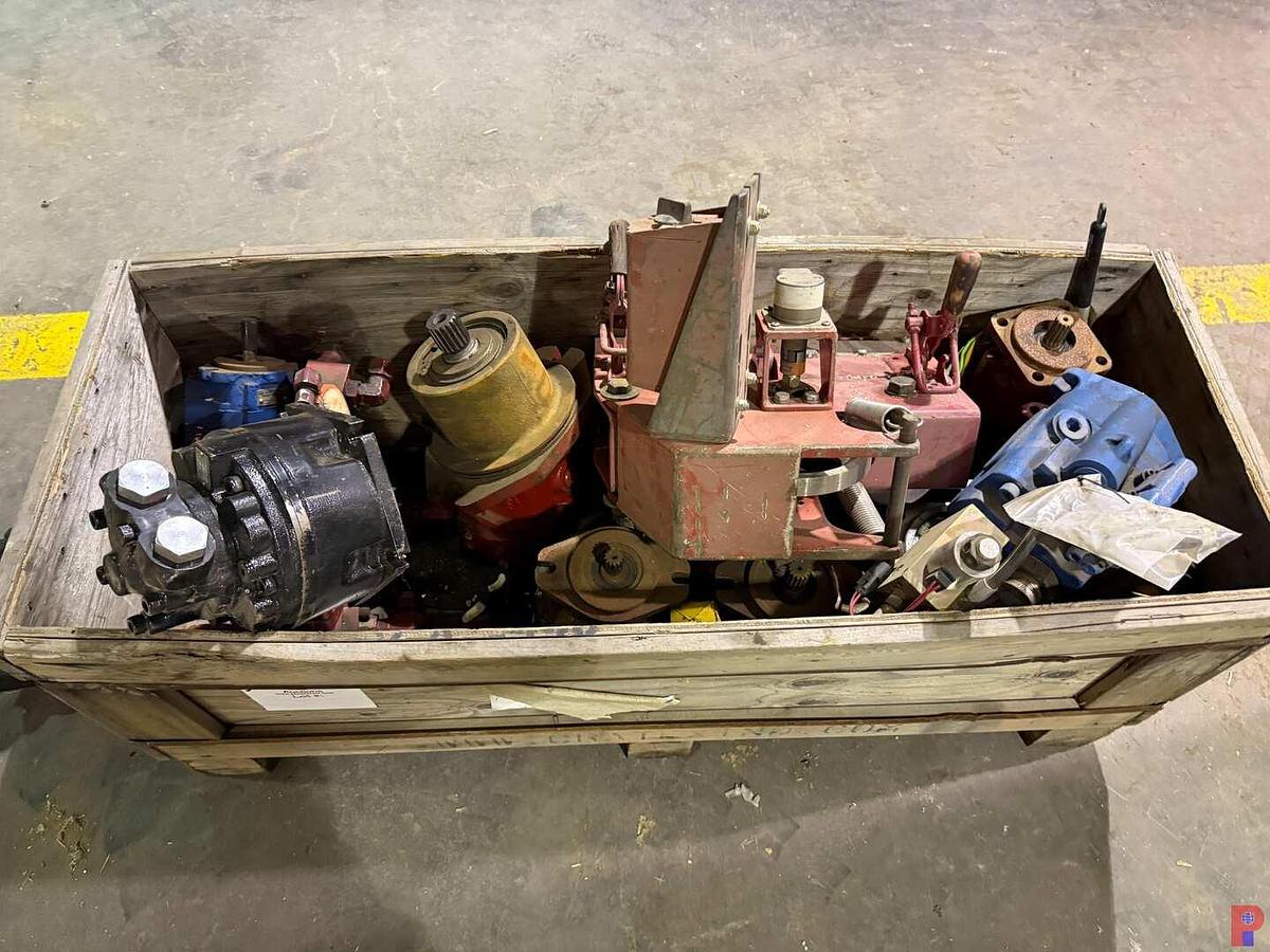 Used PALLET W/ COIL TUBING LINE METER HEAD, (9) HYD PUMP / MOTORS, (2) SMALL PLANETARIES