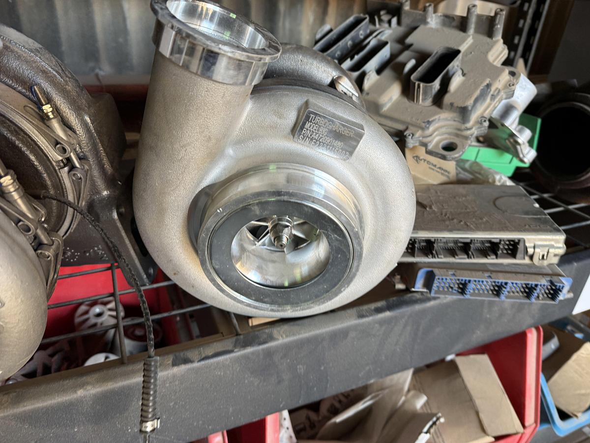 Used 77”L X 24”W X 78”H 4-SHELF RACK W/ ENGINE PARTS & RELATED