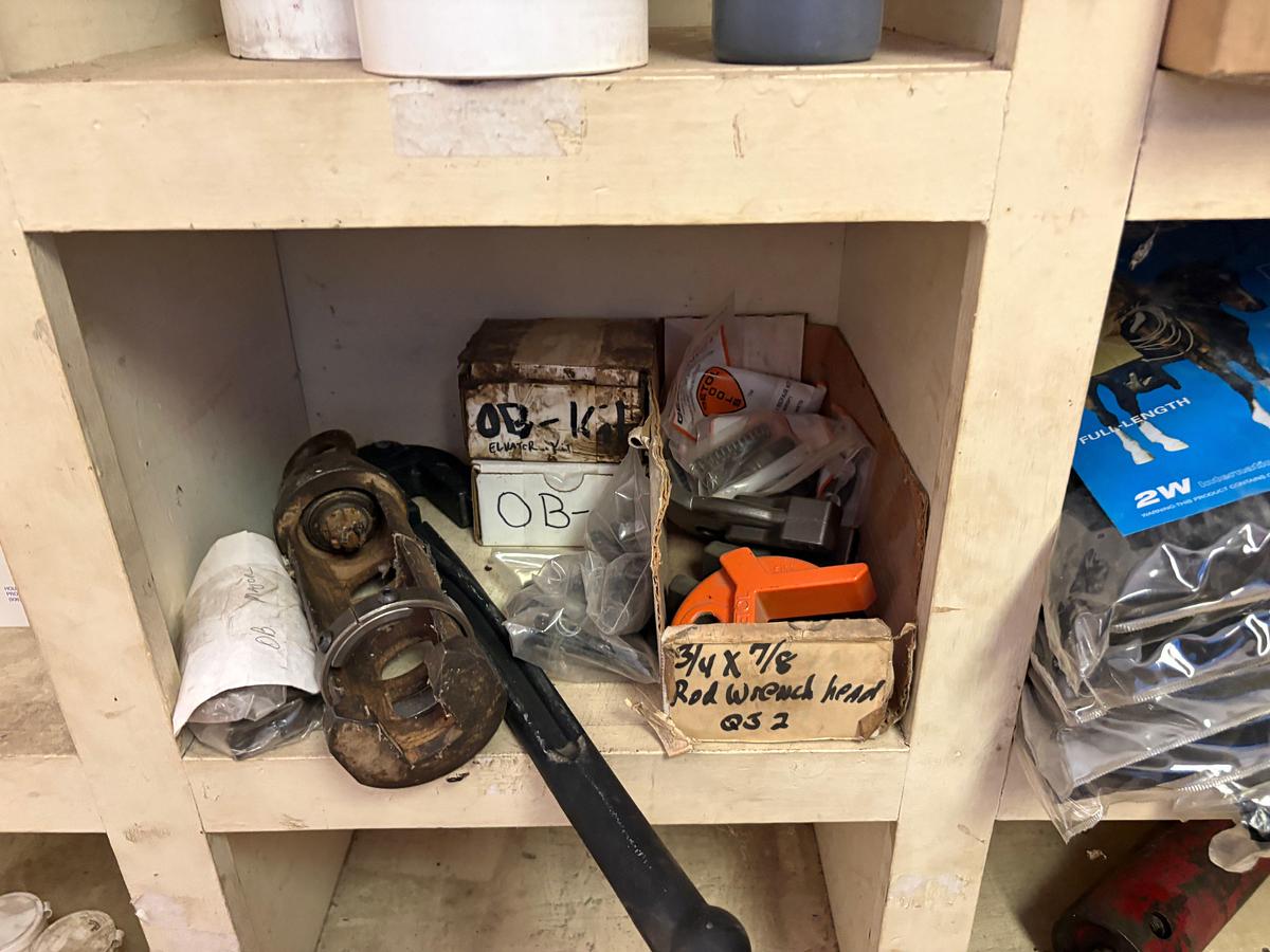 Used 36 bin shelving unit w/ contents