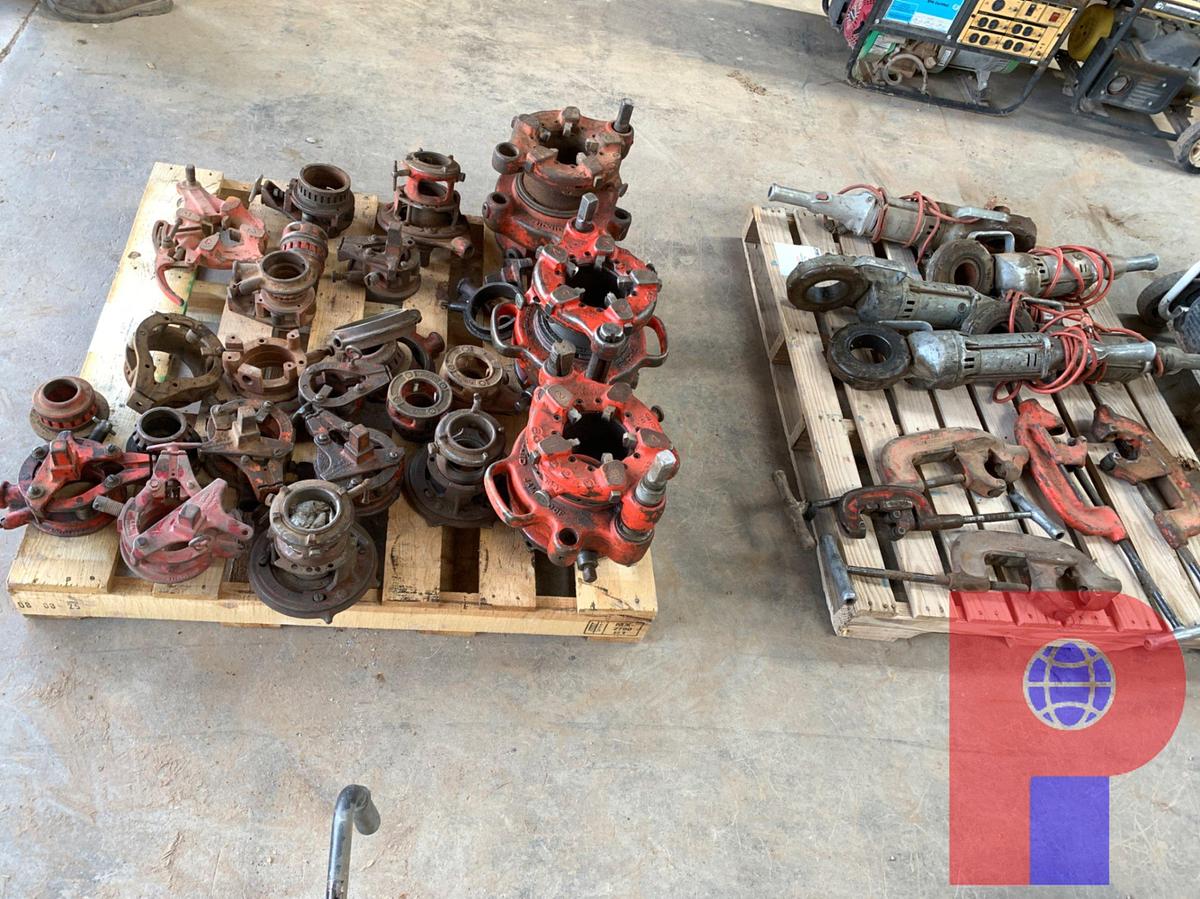 Used 2 PALLETS OF RIDGED PIPE THEADING AND CUTTING TOOLS