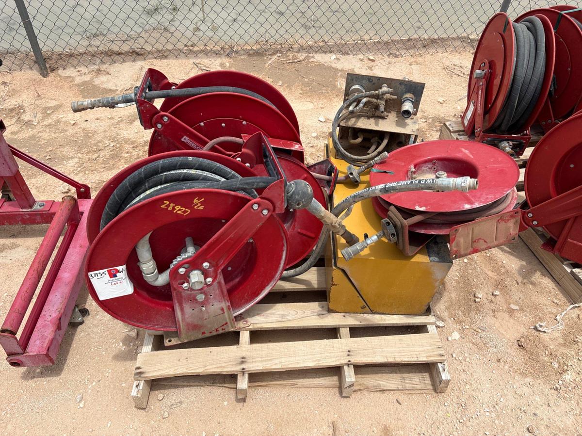 Used (2 pallets) w/ (10) assorted hose reels & parts for pneumatic lube skid