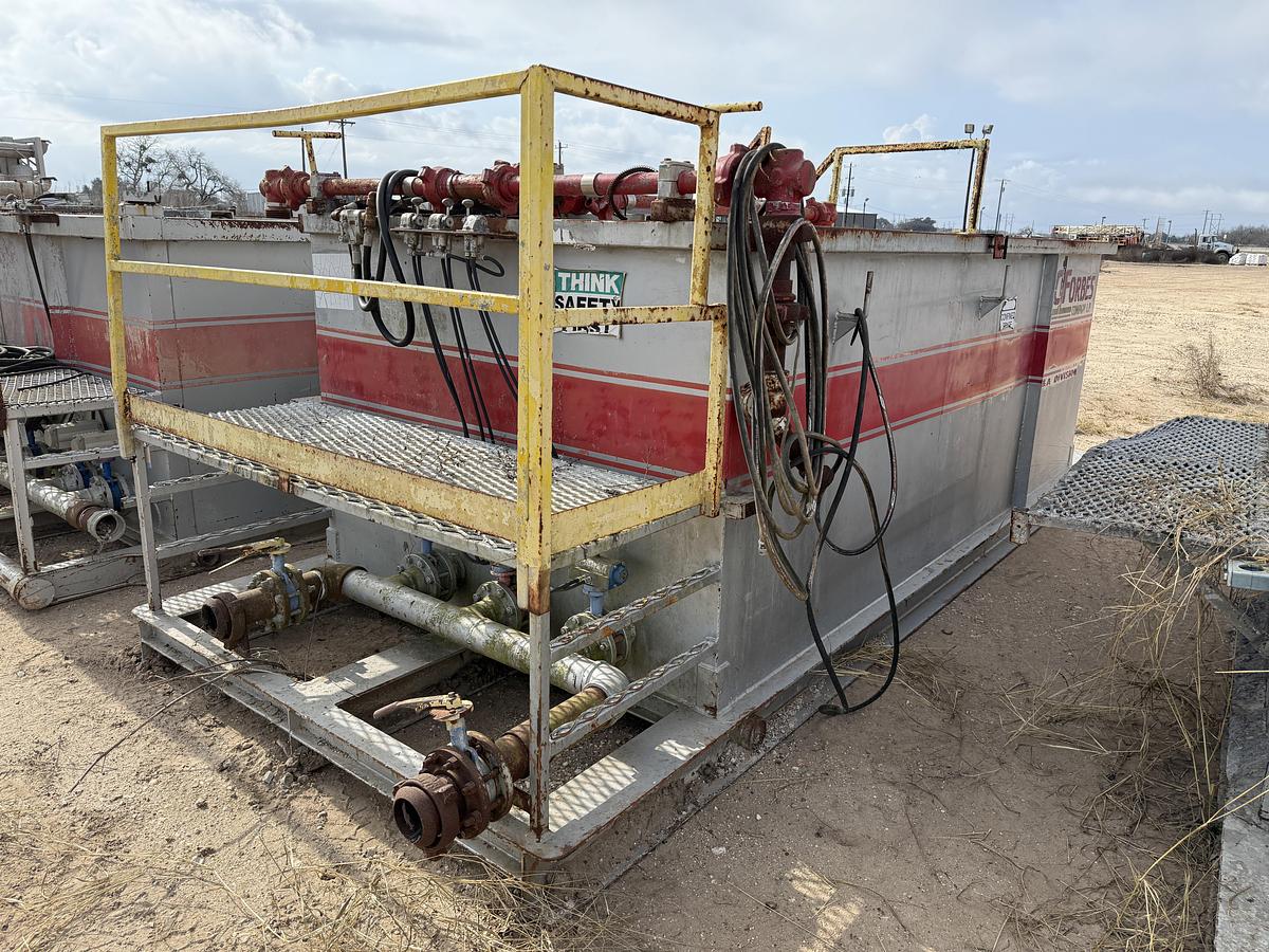 Used 15’ X 7’ X 5’ 3-COMP CEMENT MIXING TANK W/ AGITATORS, AIR VALVES CATWALK, PORCH,