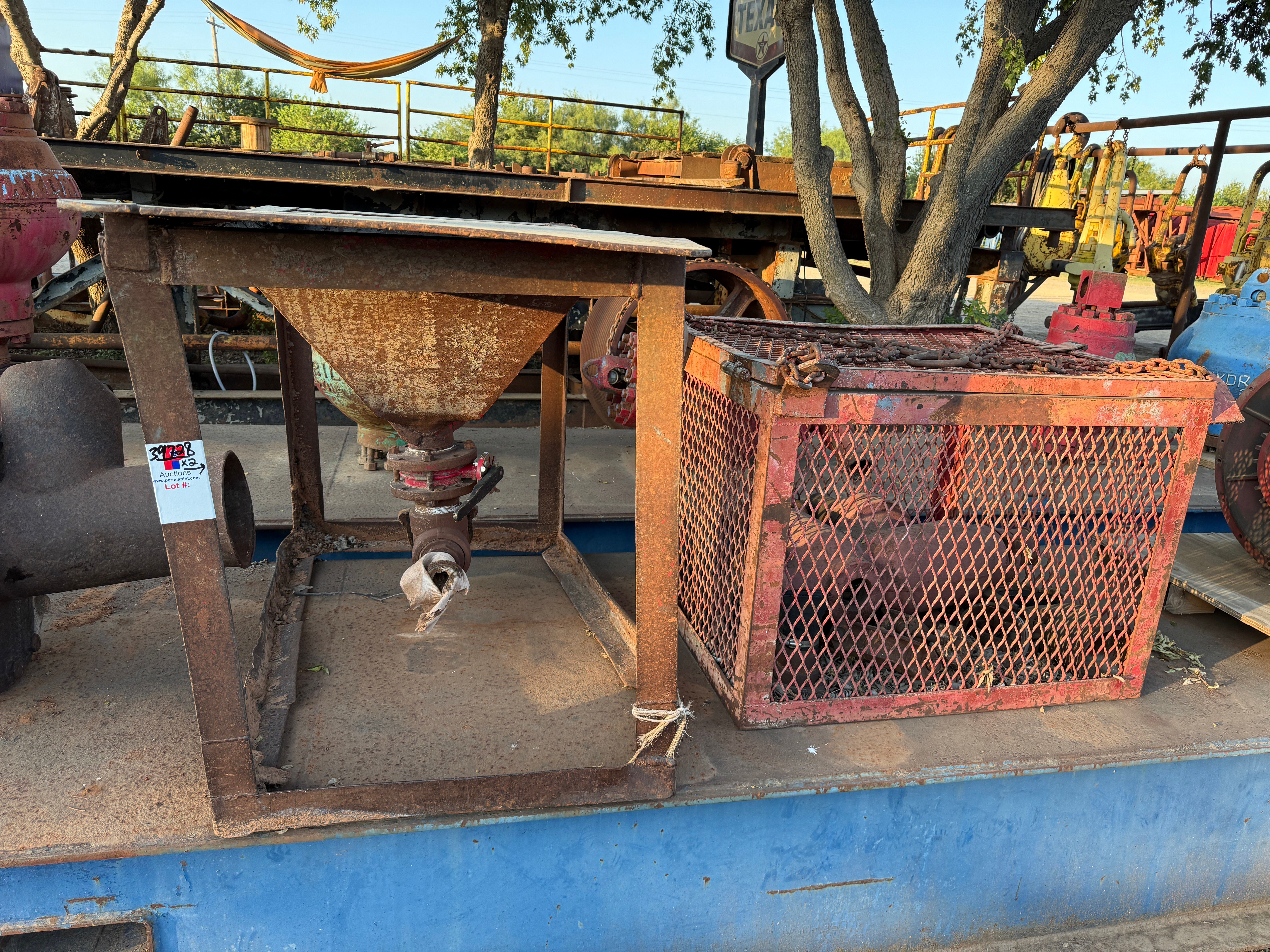 Used 32” x 32” x 20” CONE SHAPED MUD MIXING HOPPER & 42" x 36" x 32" JUNK BASKET W/ TOP & LIFTING EYES