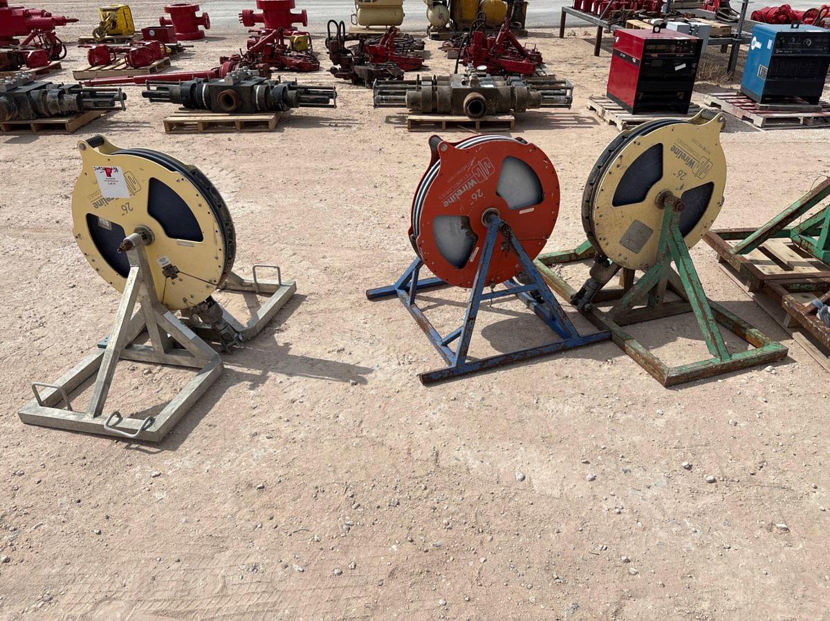 Used (3) 26” wireline sheaves w/ (11) sheave storage racks