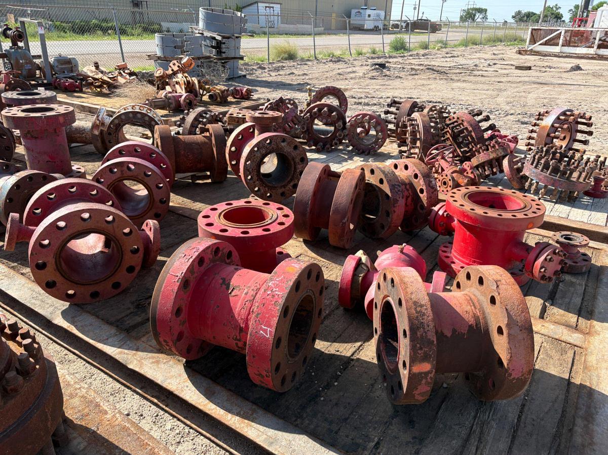 Used Assorted spacer spools, gate valves, & contents of rig matting board