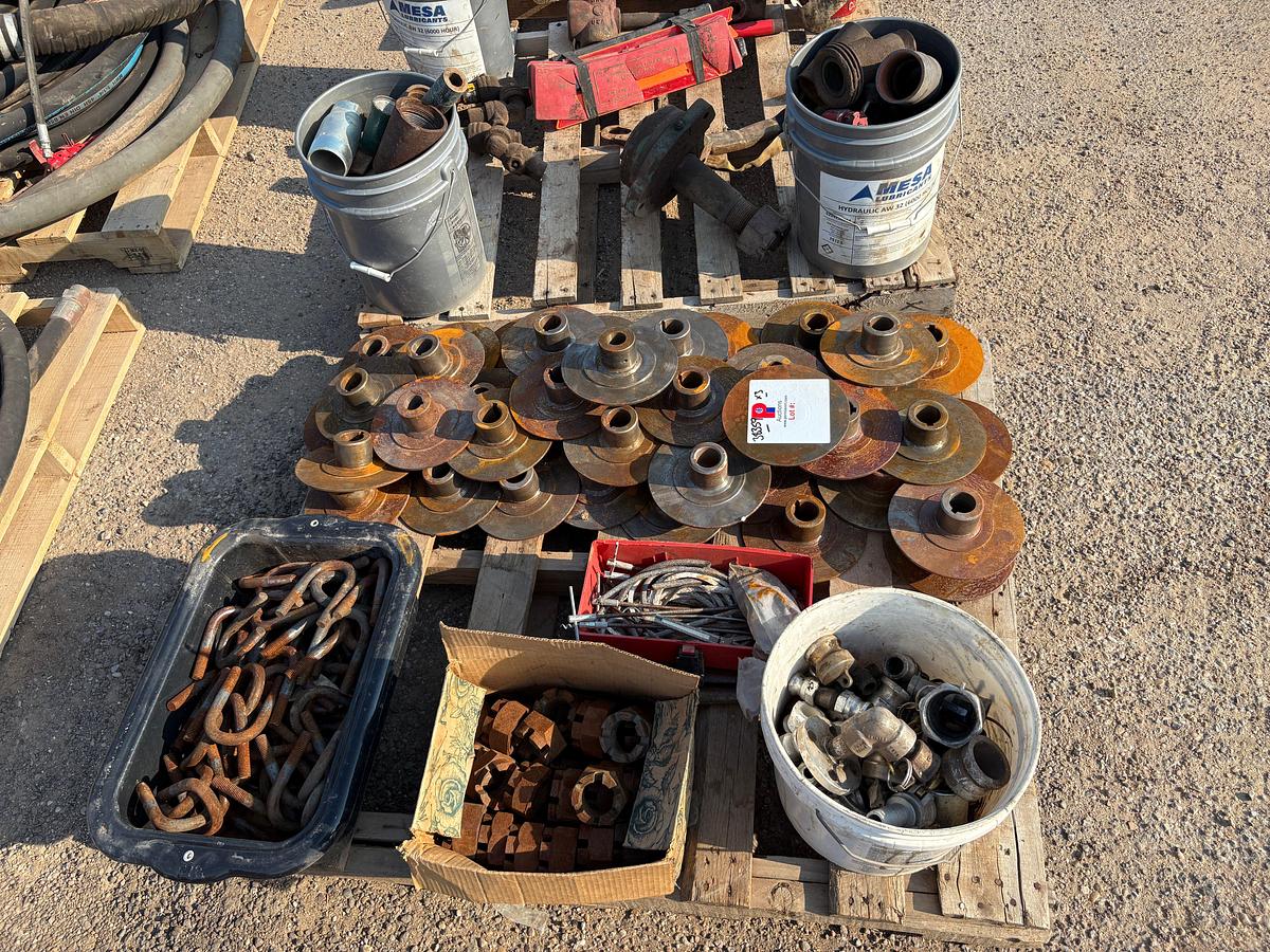 Used (3 pallets) w/ shovels, 7-7/8”od x 1-1/8” Id drive hubs, u-bolts, hose fittings, etc.
