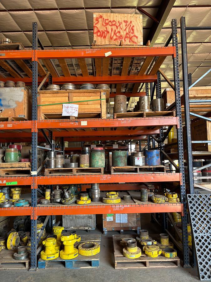 Used Contents of (4 shelves) w/ Assorted 2” to 4” weco flanges, packoff tools, hangers, o-rings, etc