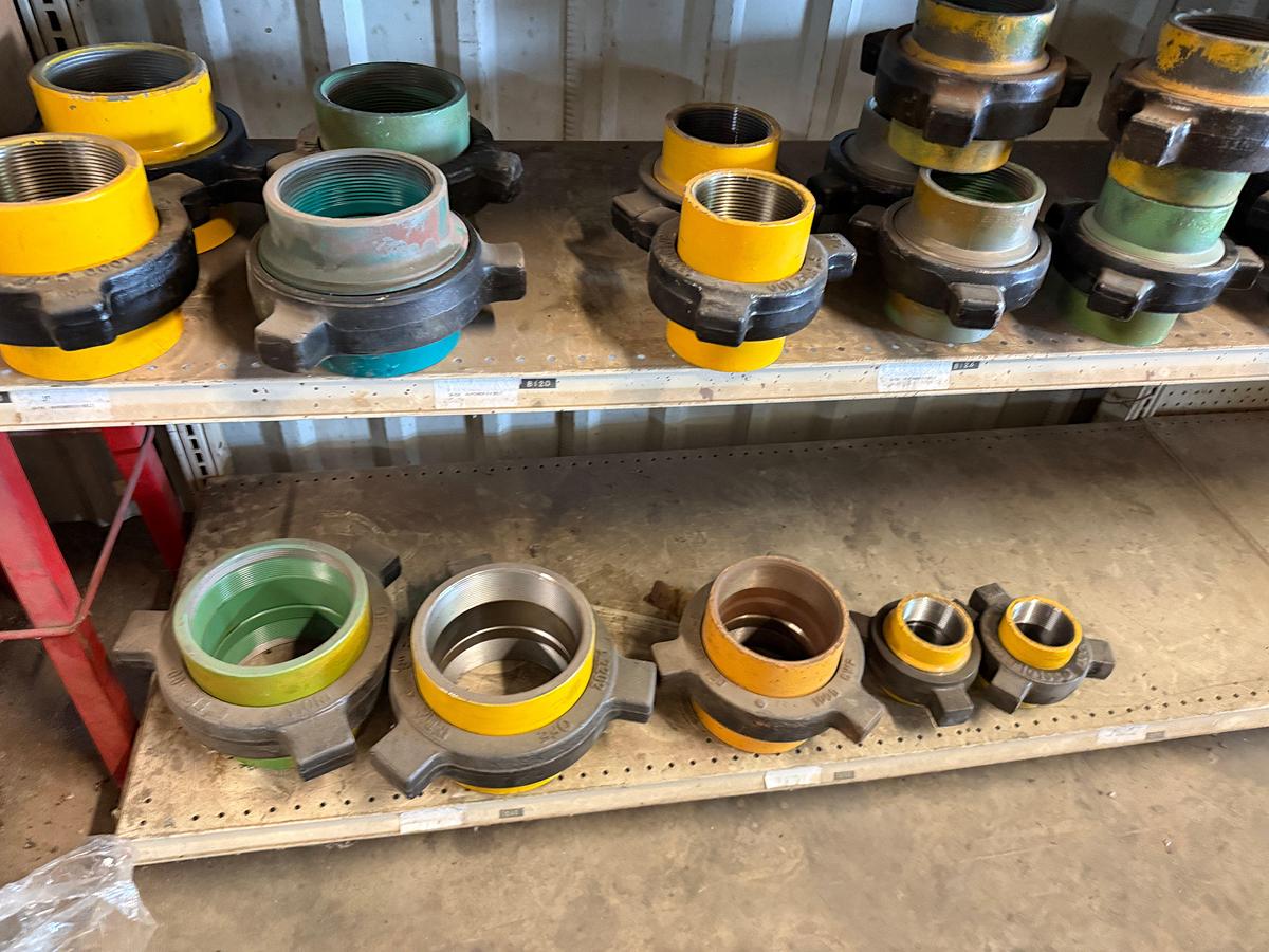 Used SECTION OF (25+) HEAVY WALL 2” THRU 9-5/8” 8RD STEEL SLIP JOINTS, (25+) FIG 100 & 200 PIPE UNIONS