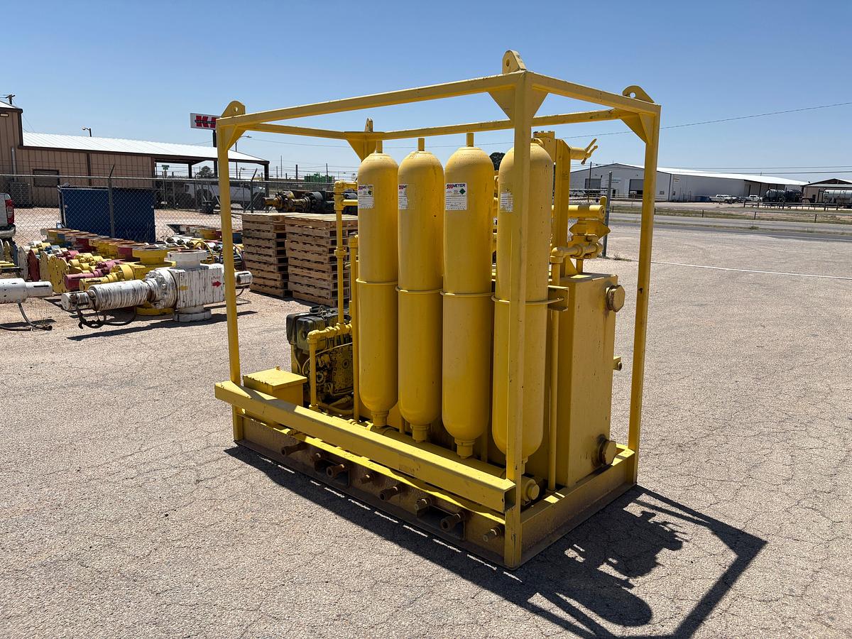 Used Meyer 4-station closing unit, skidded