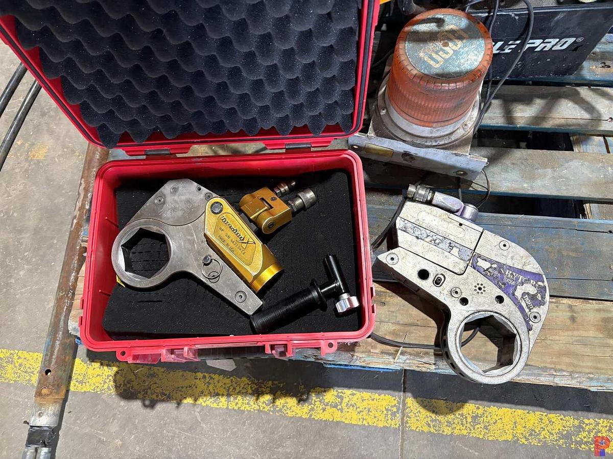 Used (2) TOATL TORQUE & EAGLE PRO 10K PSI ELECTRIC HYDRAULIC PUMPS W/ ASSORTED HYTORC WRENCHES