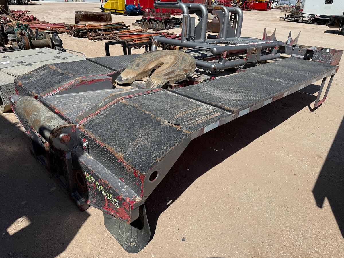 Used 16’L x 96”W HD STEEL WINCH BED W/ HEADACHE RACK F/ WINCH, ROLLING TAILBOARD, & AIR SLIDE FIFTH WHEEL