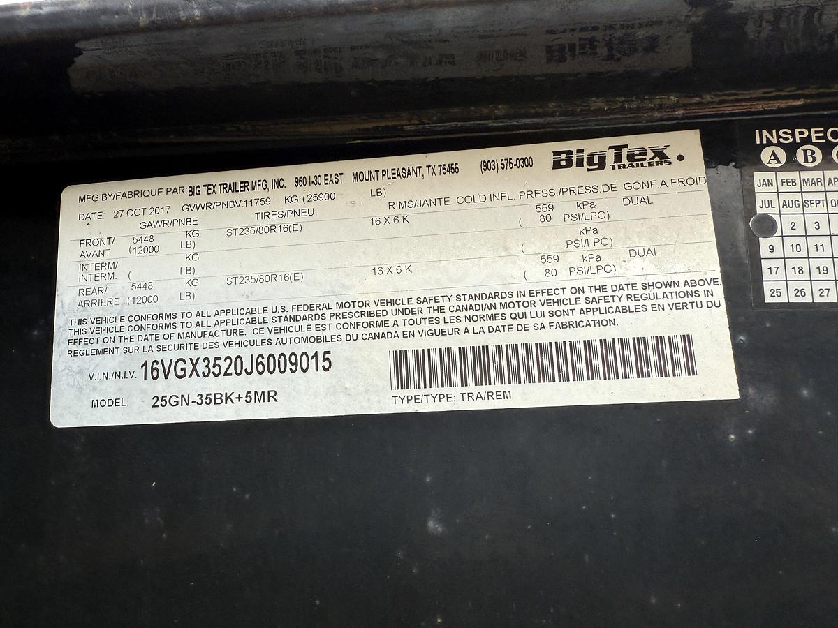 Used 35’ X 102” 30 BBL CHEMICAL MIXING UNIT MTD ON 2018 BIG TEX 12 TON DUAL T/A GOOSENECK TRAILER