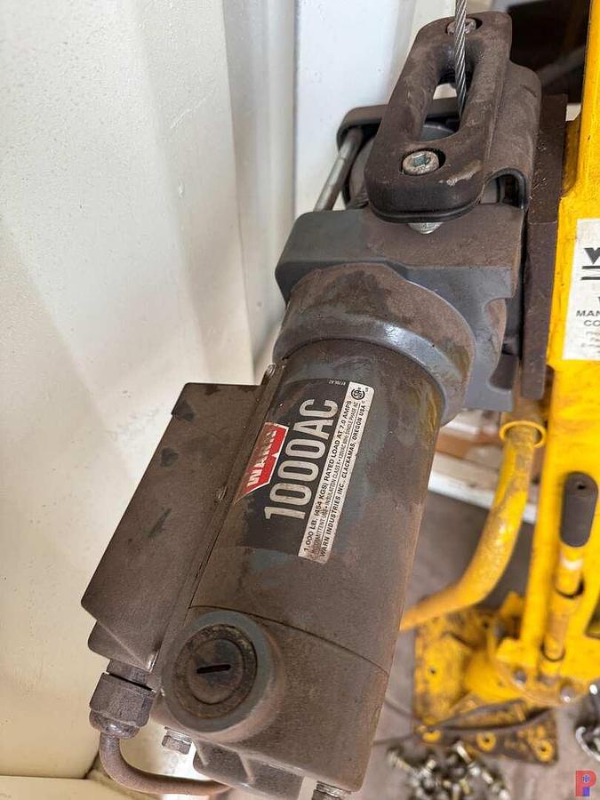 Used VESTIL 2K LBS TABLE CRANE W/ ELECTRIC WINCH & 8” JAW TABLE VICE