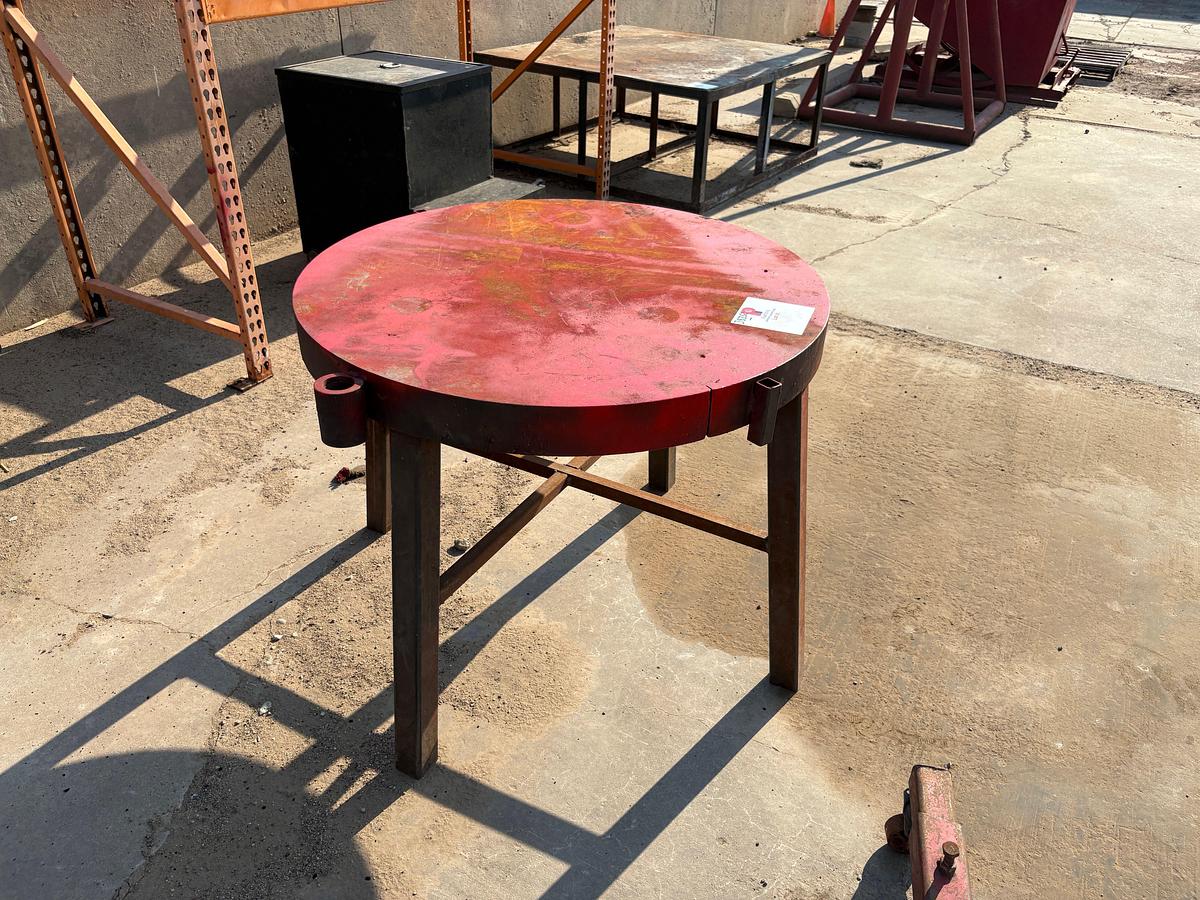 Used 53” x 32” x 32” rolling tool cart & 40”DIA x 32” round shop table