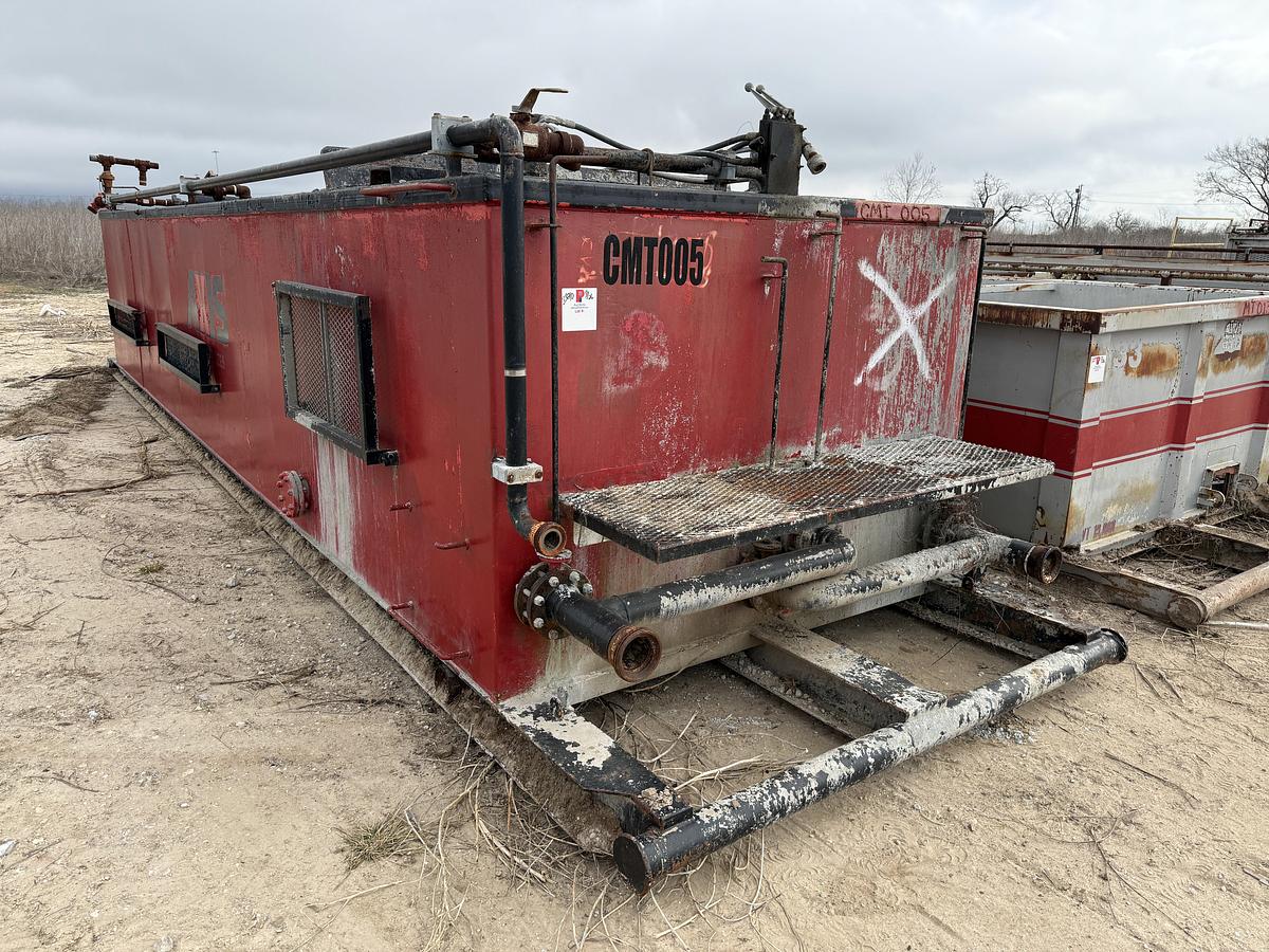 Used 30’ X 8’ X 5’ 4-COMP CEMENT MIXING TANK W/ (2) AGITATORS, CATWALK, & IRON RACK
