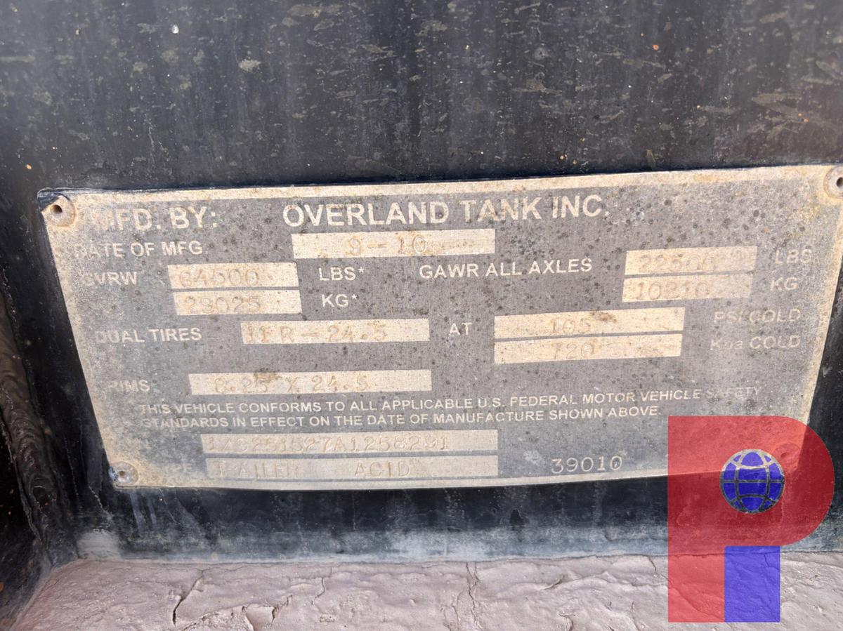 Used 2010 OVERLAND TANK 10,000GAL 3-COMPARTMENT T/A ACID TRANSPORT TRAILER