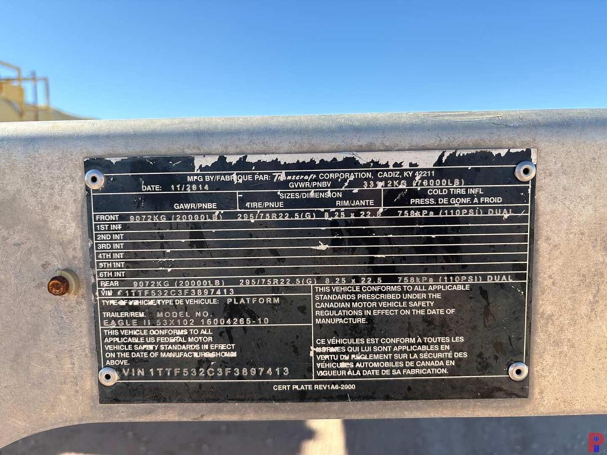 Used 2015 TRANSCRAFT EAGLE II 53’ X 102” T/A FLATBED TRAILER