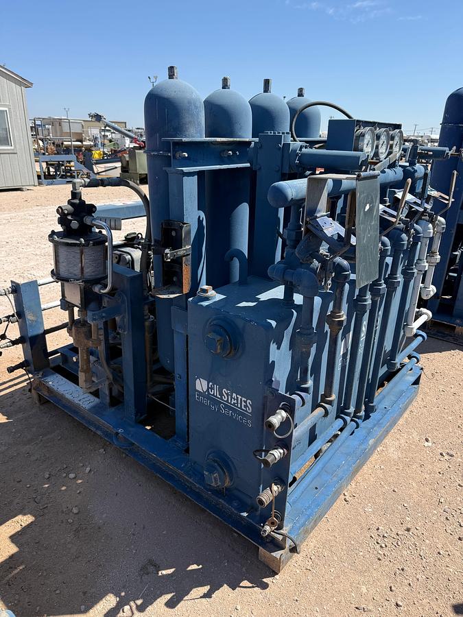 Used MEYERS 4-STATION 4-BOTTLE DIESEL POWERED ACCUMULATOR CLOSING UNIT, SKIDDED