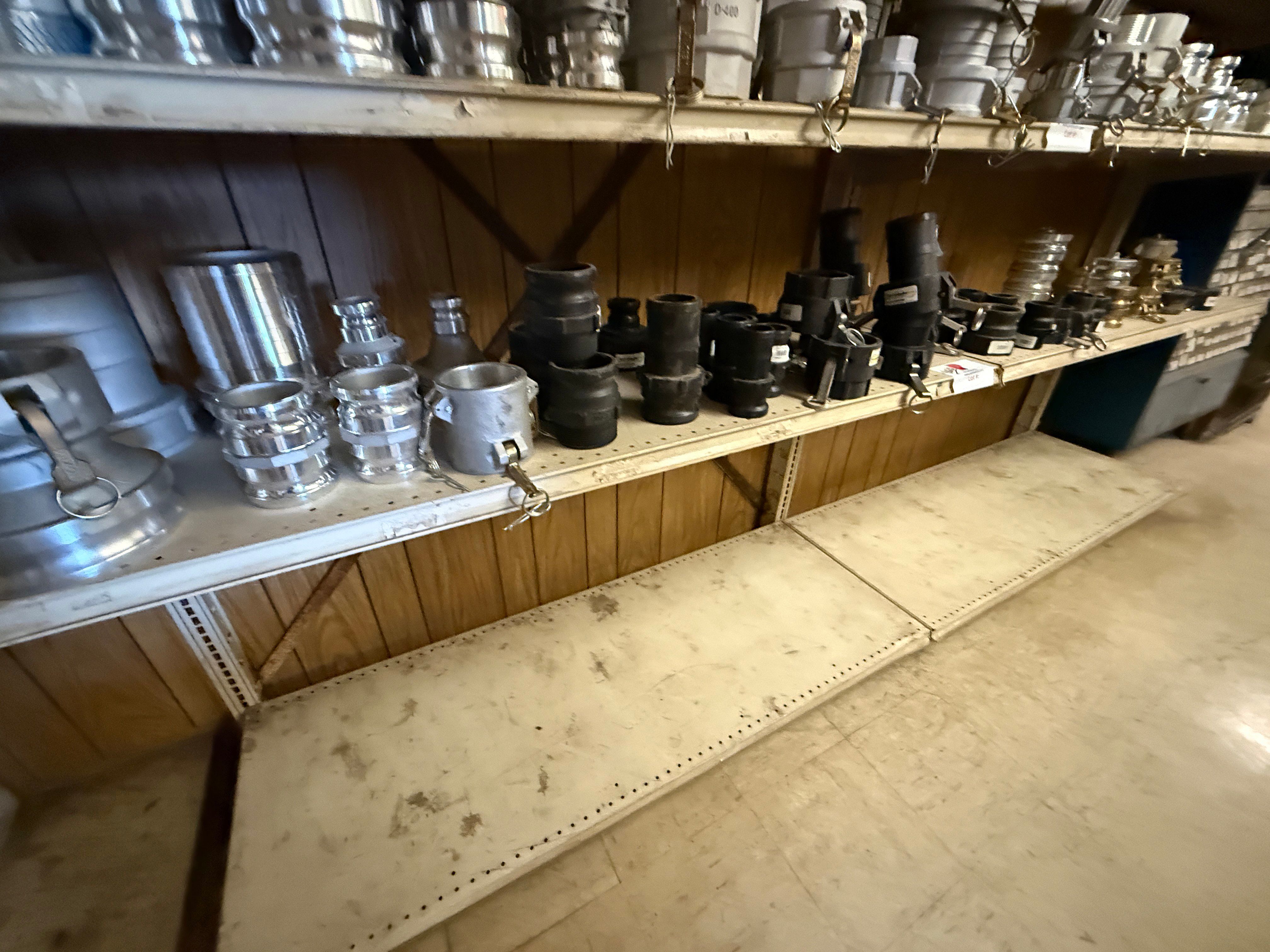 Used 4th SHELF OF (30+) 2” THRU 4” ALUM & PVC CAMLOCK FITTINGS,