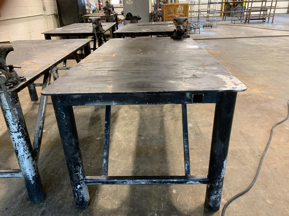 Used 8’ X 4’ STEEL TABLE W/ VICE
