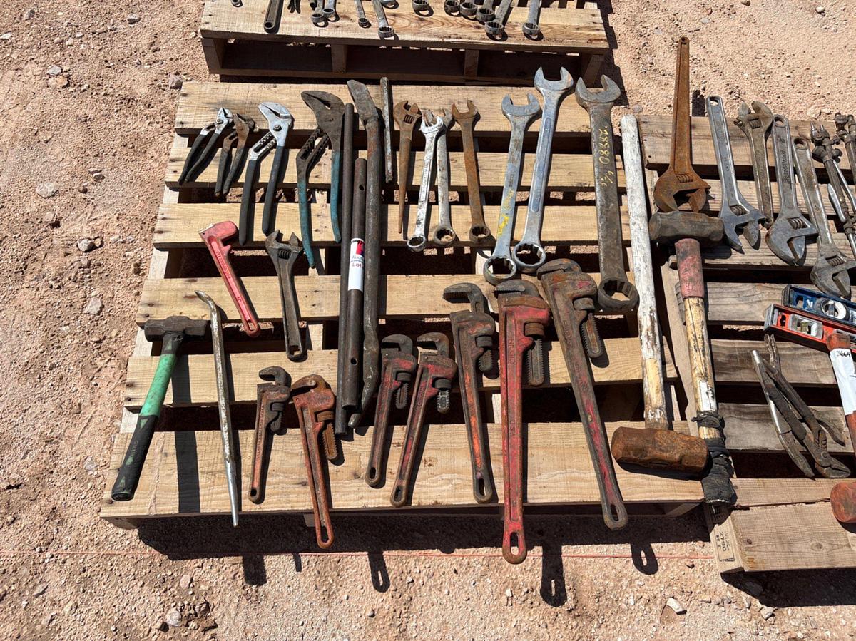 Used (3 pallets) of assorted wrenches, hammers, cutting torches, & miscellaneous hand tools