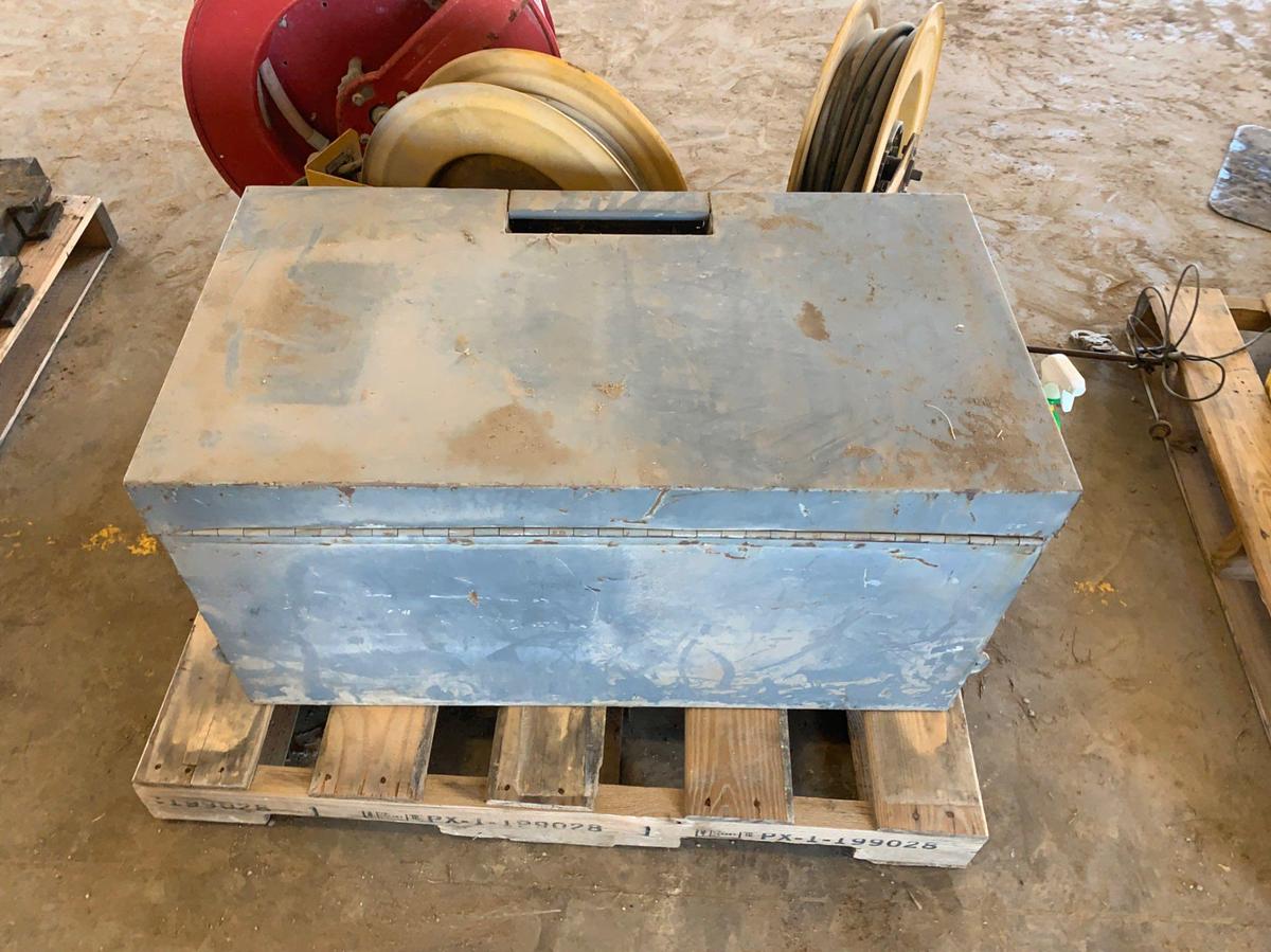 Used Pallet of 3 50’ Hose Reels and Job Box