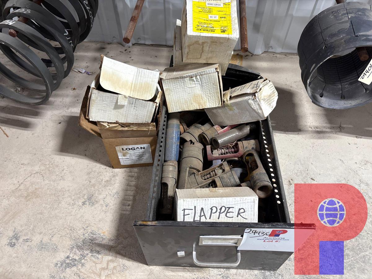 Used BOX OF ASSORTED SIZE FLAPPER VALVES, O-RING SEALS